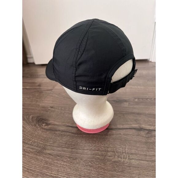 Nike Hat Cap Strap Back Black Featherlight Dri Fit Running Golfing Swoosh Womens - Picture 5 of 7